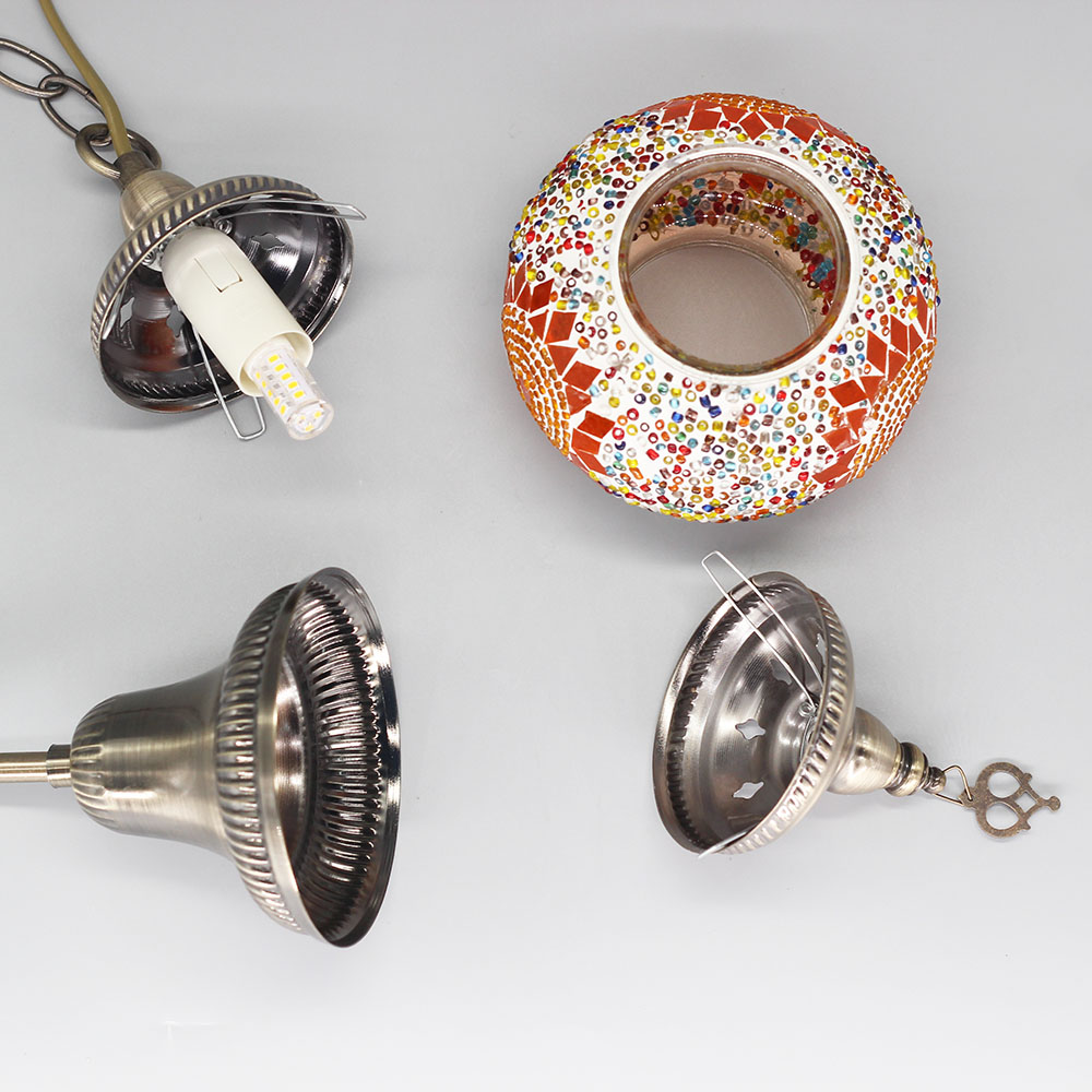 Energía Solar Malaga: 4 Lámpara echa a mano con mosaicos de cristal colores estilo árabe marroquí, portalámparas E27. - Imagen 4