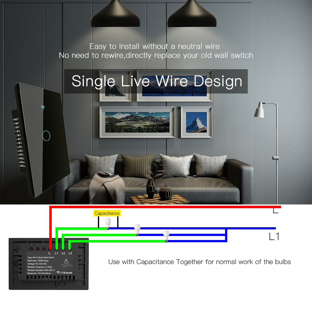 Energía Solar Malaga: 4 Interruptor táctil cristal negro, Interruptor inteligente Wifi, control por voz Alexa y Google Home - Imagen 4
