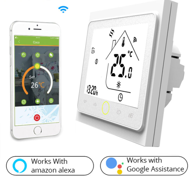 Termostato inteligente wifi para calefacción eléctrica o de agua, control voz Alexa Google Home