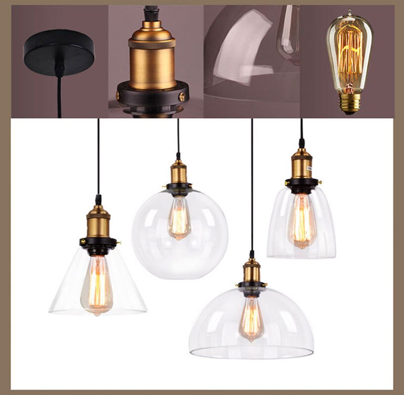 Energía Solar Malaga: 6 Lámpara colgante cristal ámbar Retro americano E27 - Imagen 6