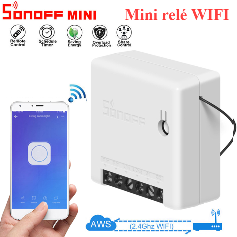 Mini relé WIFI control por app móvil. Compatible con Alexa Google Home. Marca SONOFF, iTEAD