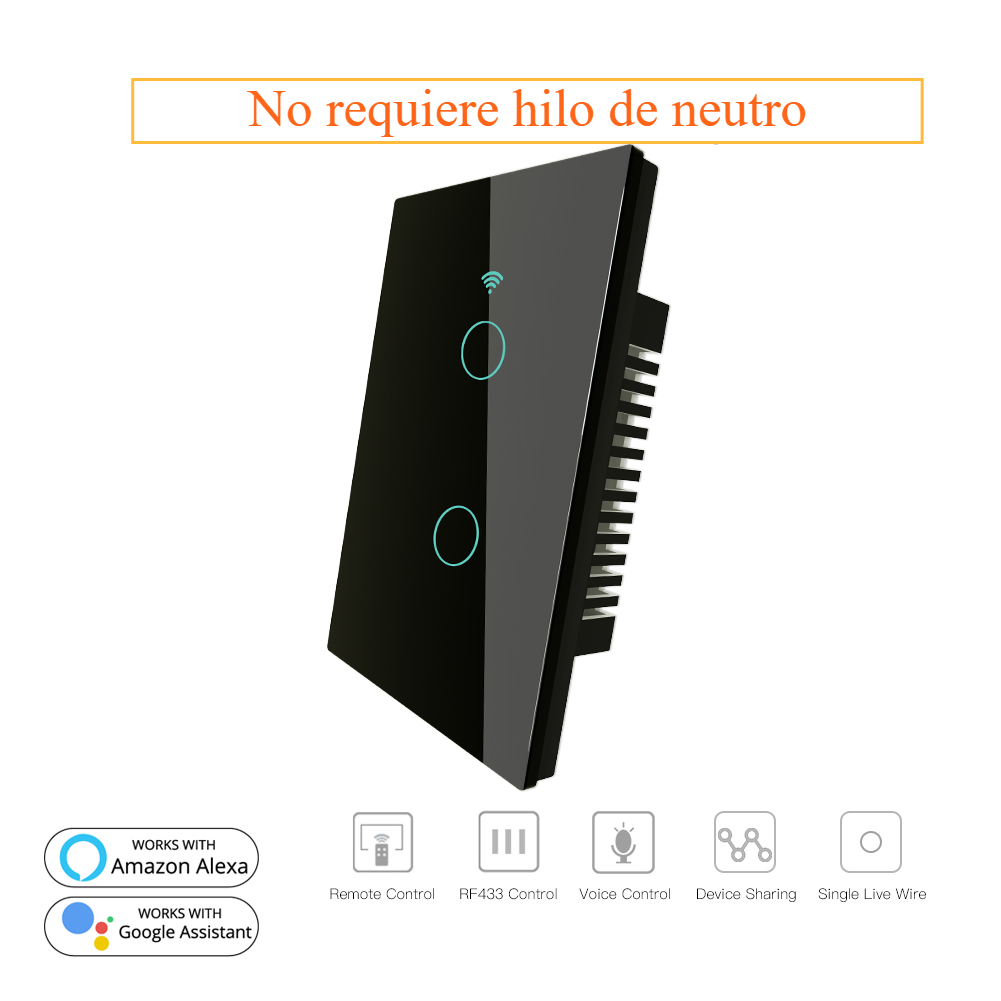 Energía Solar Malaga: 2 Interruptor táctil cristal negro, Interruptor inteligente Wifi, control por voz Alexa y Google Home - Imagen 2