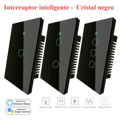 Interruptor táctil cristal negro, Interruptor inteligente Wifi, control por voz Alexa y Google Home