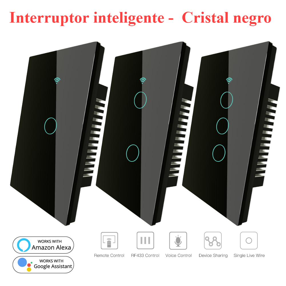Interruptor Táctil Cristal Negro, Interruptor Inteligente Wifi