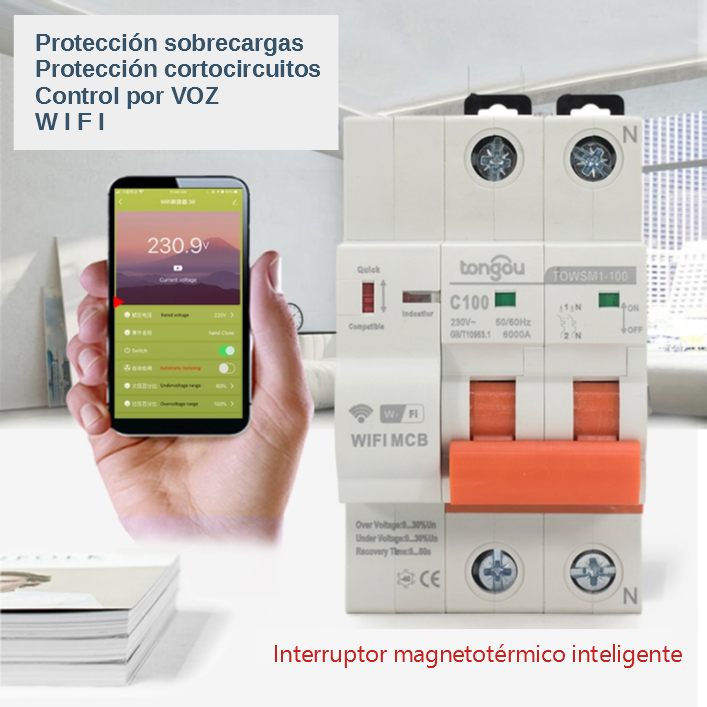 Interruptor Automático Magnetotermico Wi-Fi 16A 2P Tuya Smart App